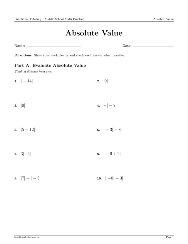 Preview of the Absolute Value worksheet
