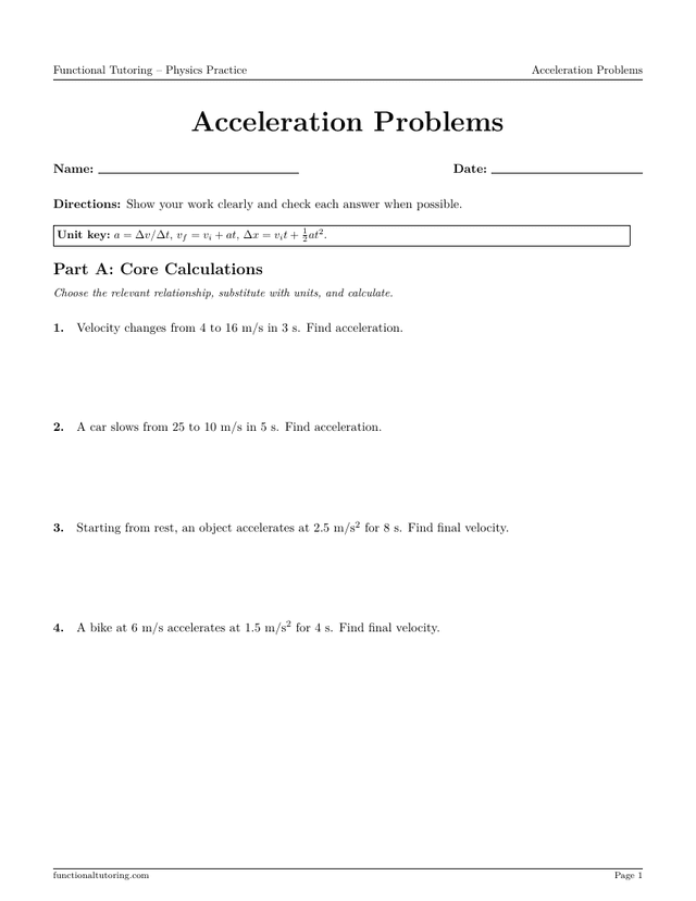 Preview of the Acceleration Problems worksheet