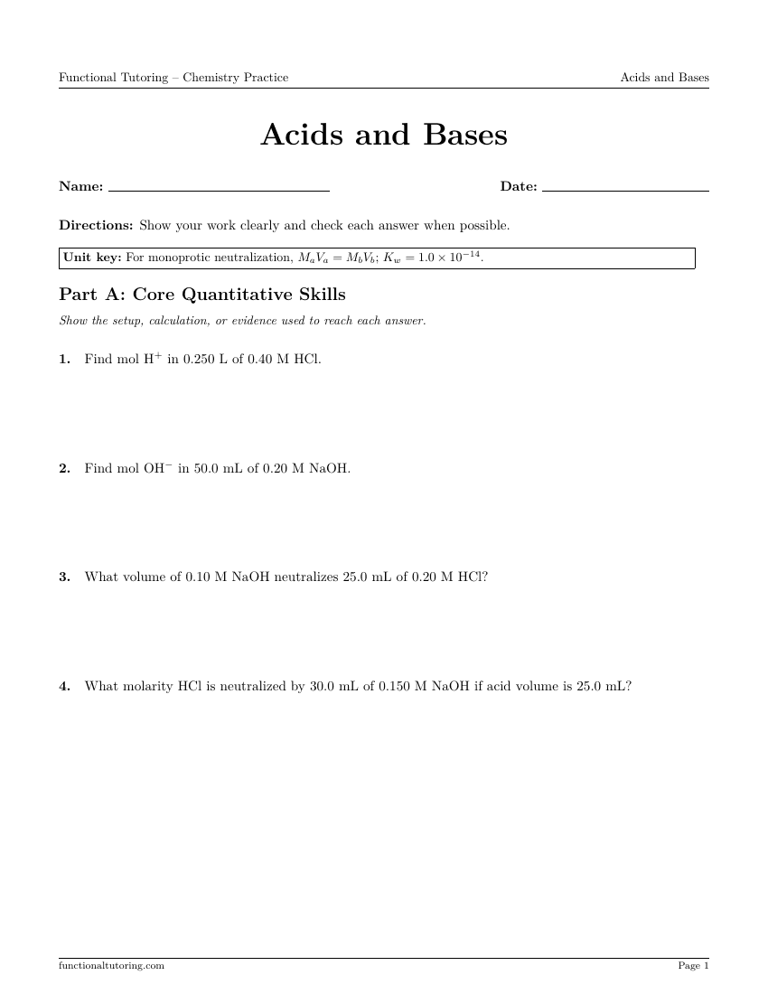 First-page preview of the Acids and Bases worksheet