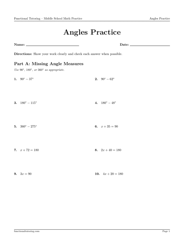 Preview of the Angles Practice worksheet