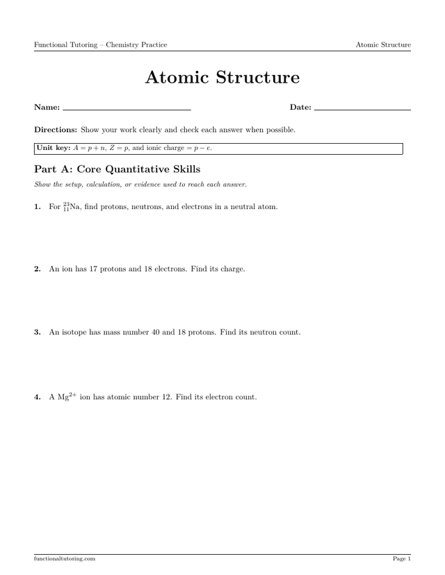 Preview of the Atomic Structure worksheet