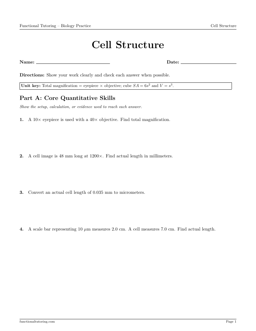 First-page preview of the Cell Structure worksheet