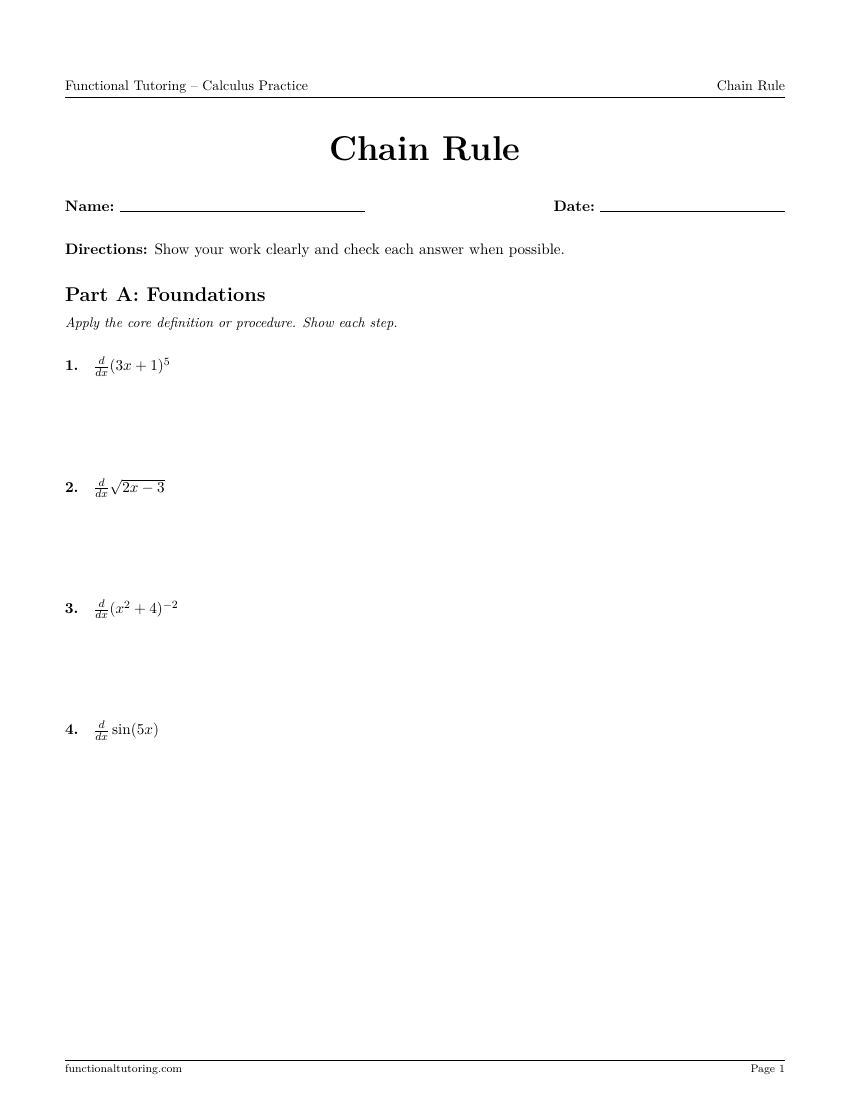First-page preview of the Chain Rule worksheet
