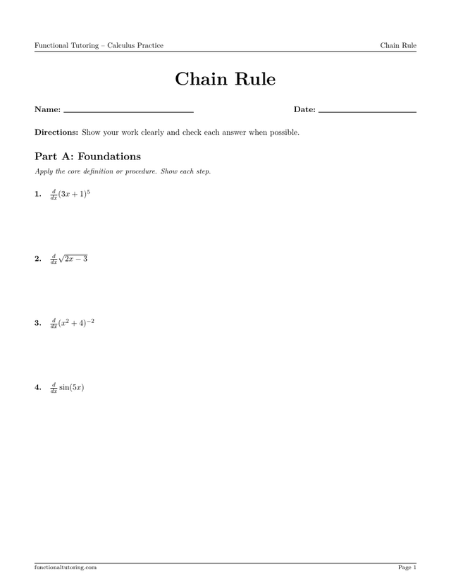 Preview of the Chain Rule worksheet