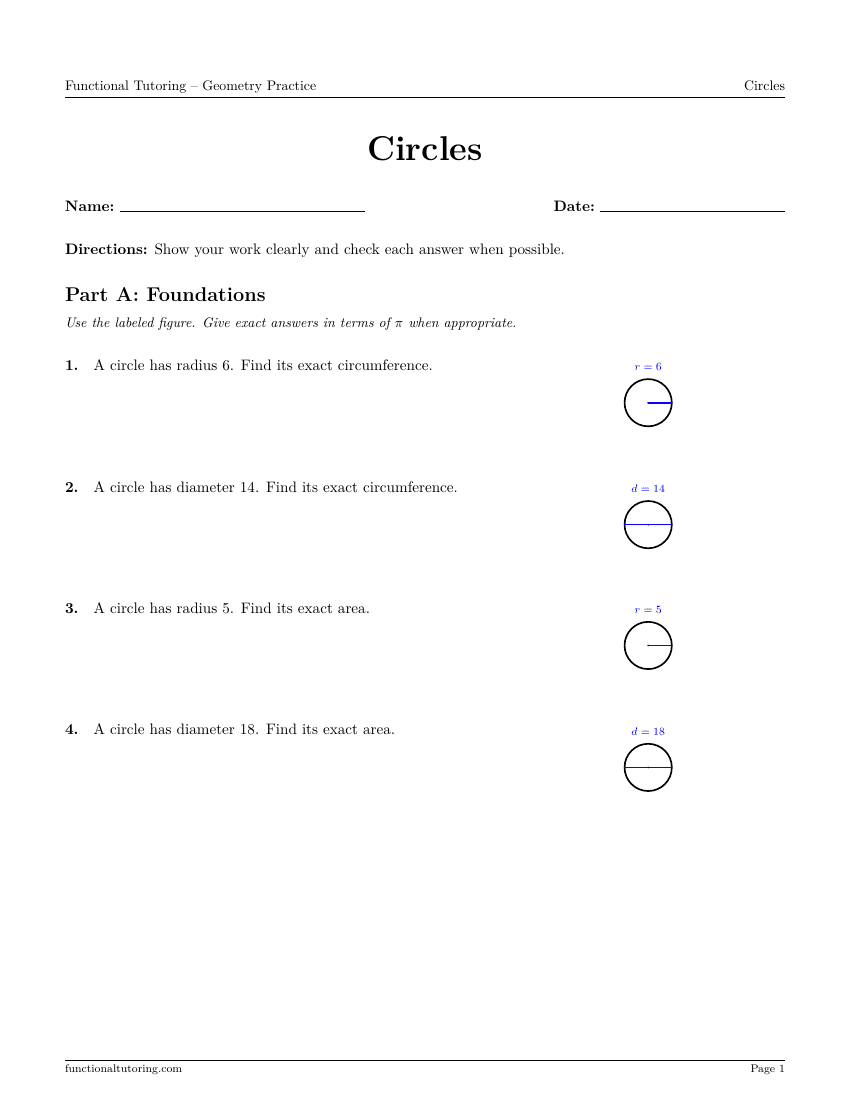 First-page preview of the Circles worksheet