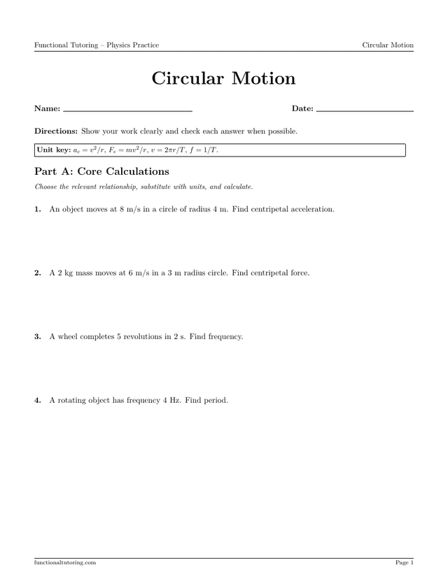 Preview of the Circular Motion worksheet