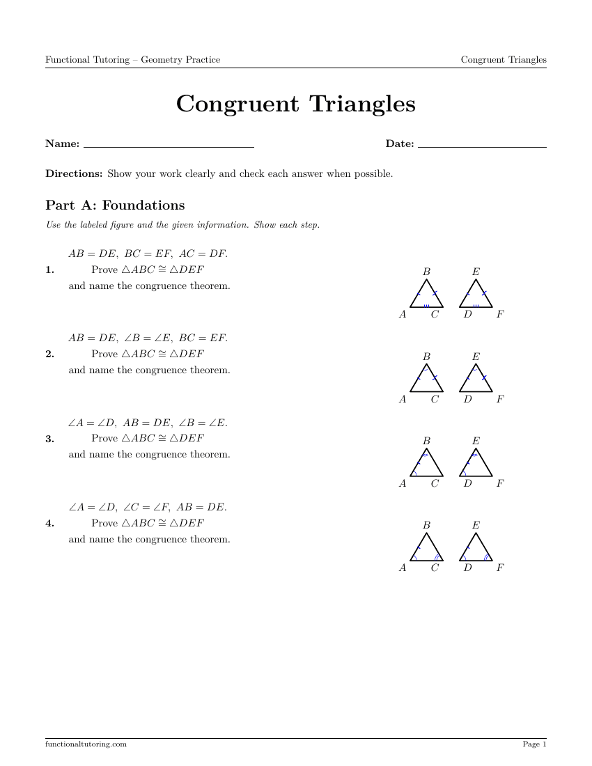 First-page preview of the Congruent Triangles worksheet