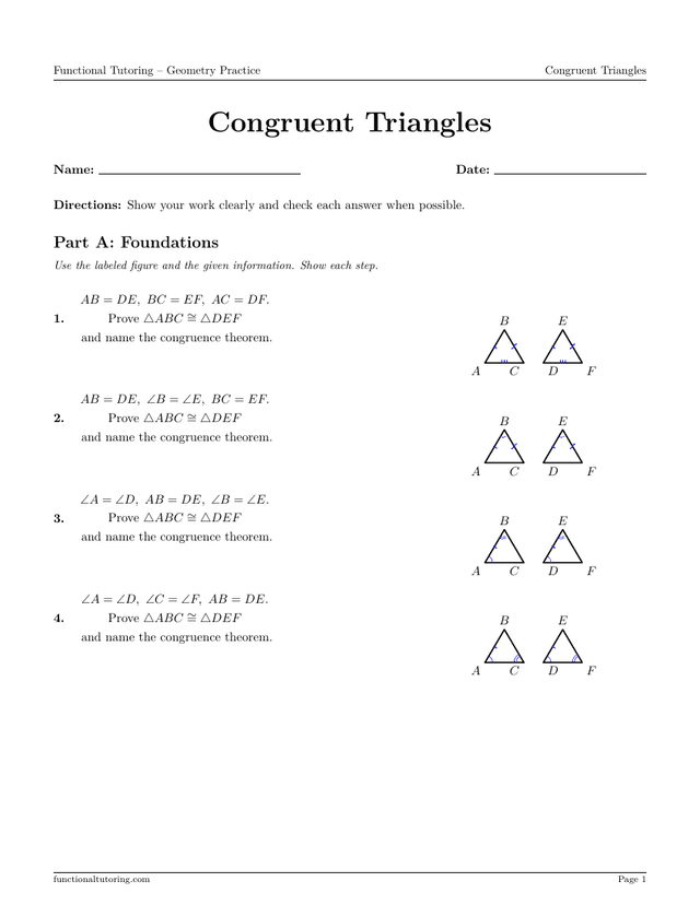 Preview of the Congruent Triangles worksheet