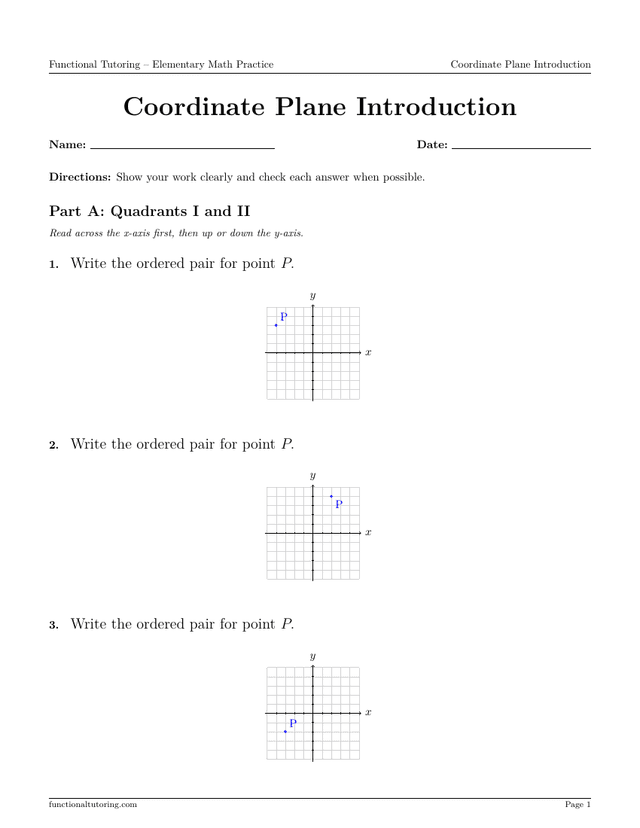 Preview of the Coordinate Plane Introduction worksheet
