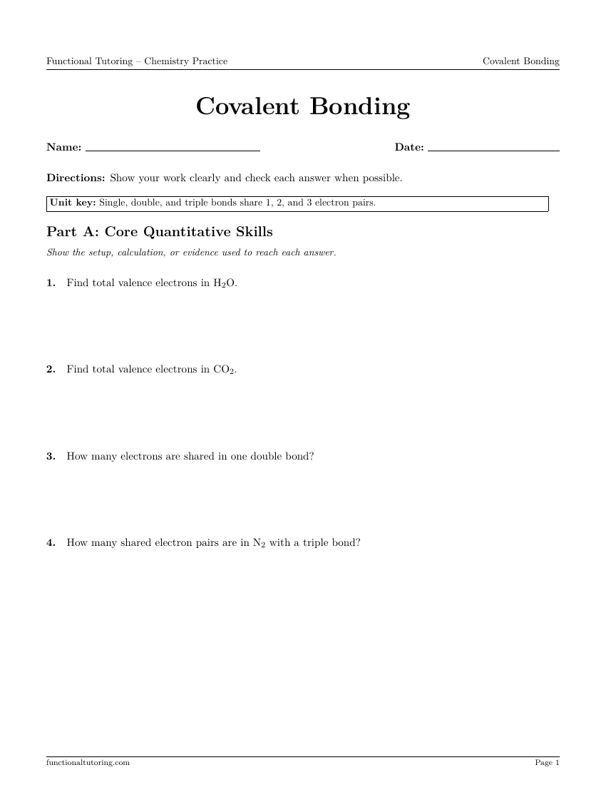 First-page preview of the Covalent Bonding worksheet