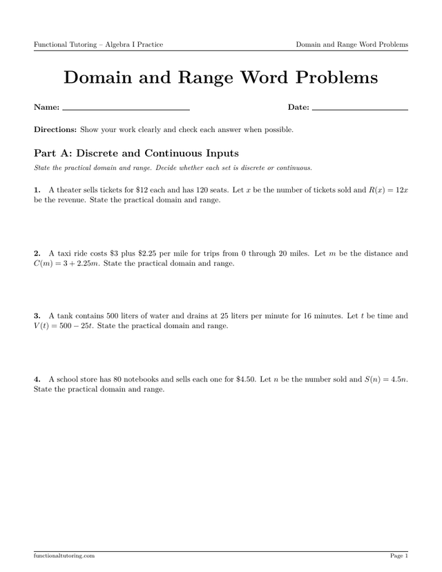 Preview of the Domain and Range Word Problems worksheet