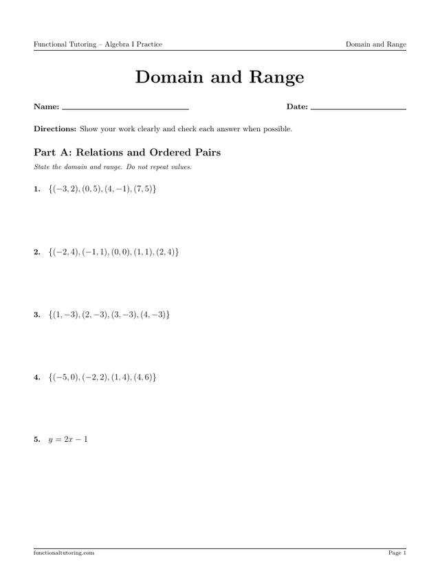 Preview of the Domain and Range worksheet