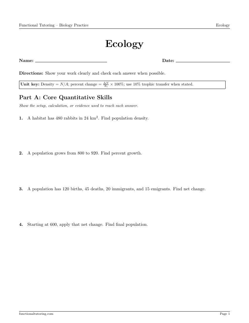 First-page preview of the Ecology worksheet