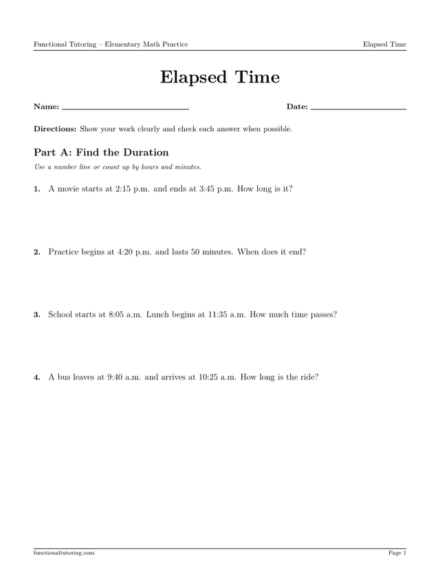 Preview of the Elapsed Time worksheet