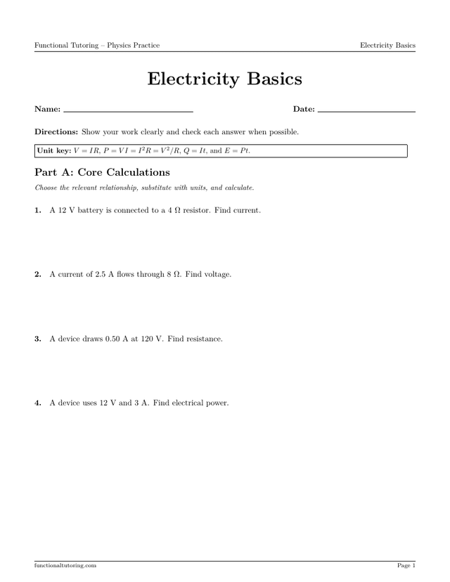 Preview of the Electricity Basics worksheet