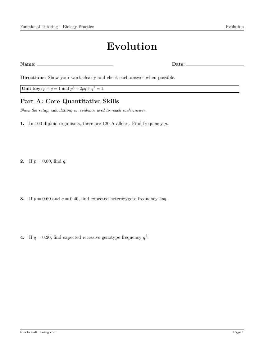 First-page preview of the Evolution worksheet