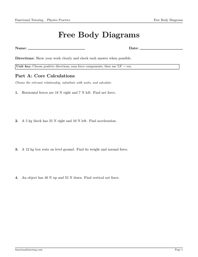 Preview of the Free Body Diagrams worksheet
