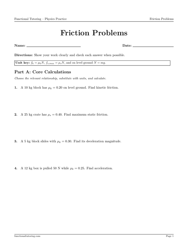 Preview of the Friction Problems worksheet