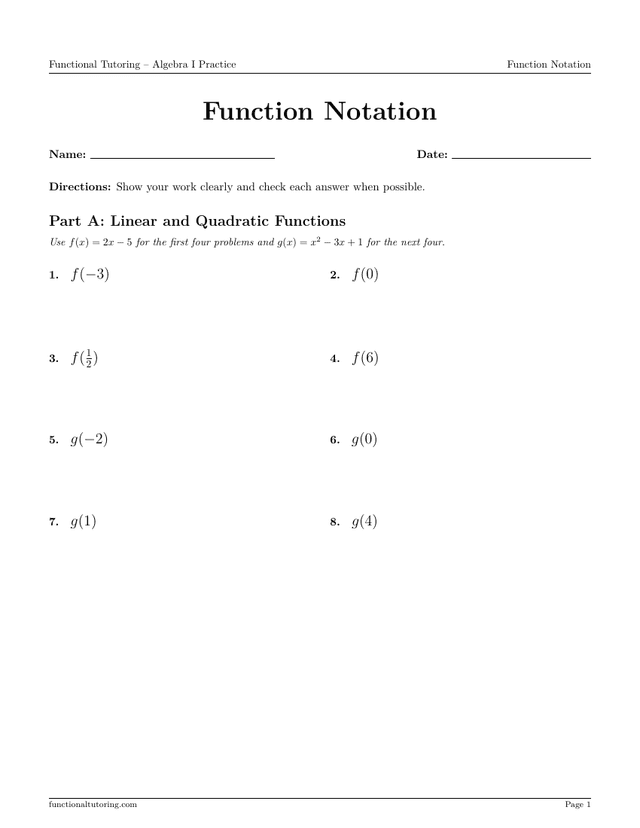 Preview of the Function Notation worksheet