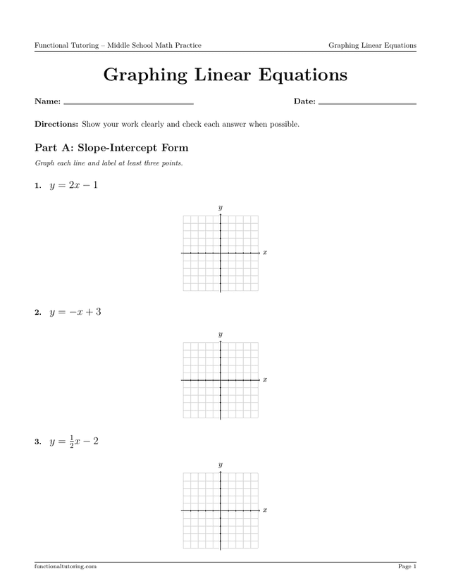 Preview of the Graphing Linear Equations worksheet
