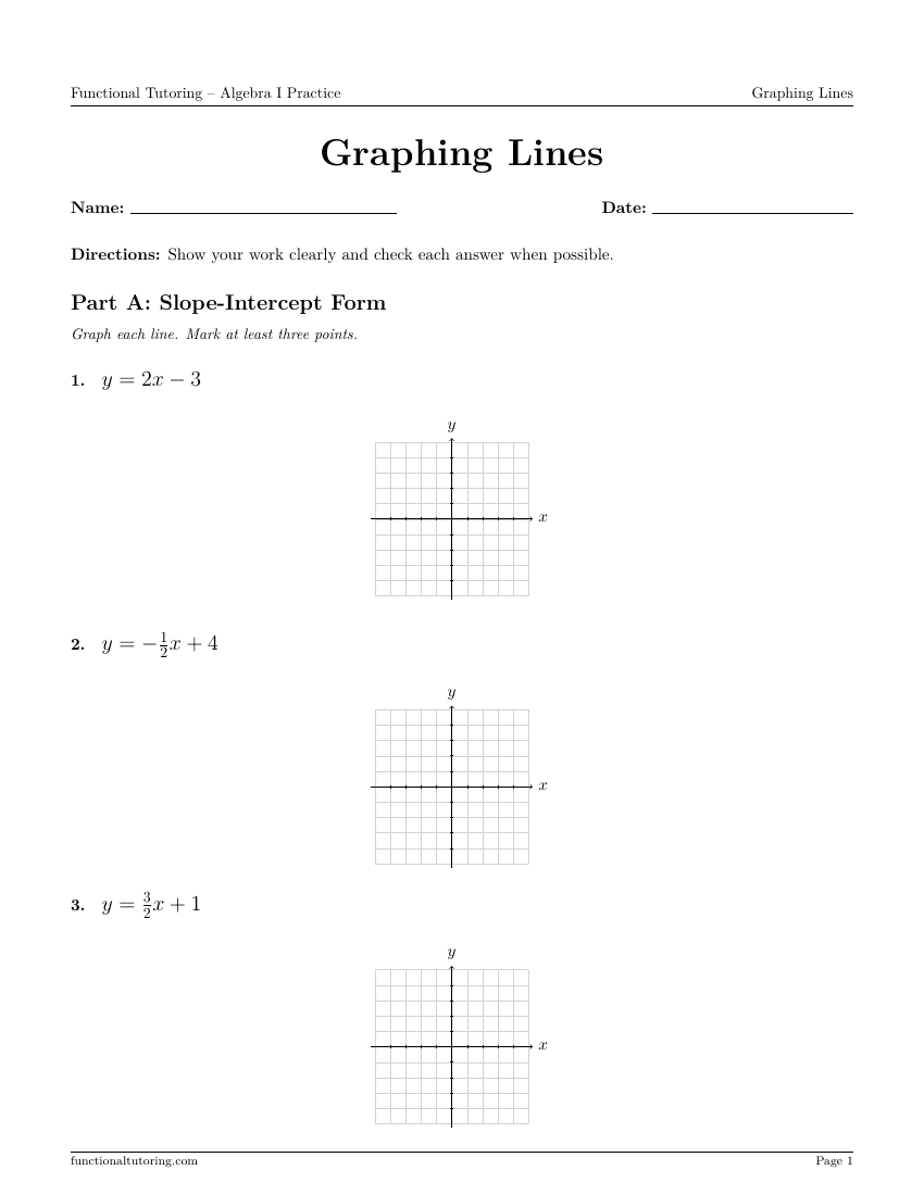 First-page preview of the Graphing Lines worksheet