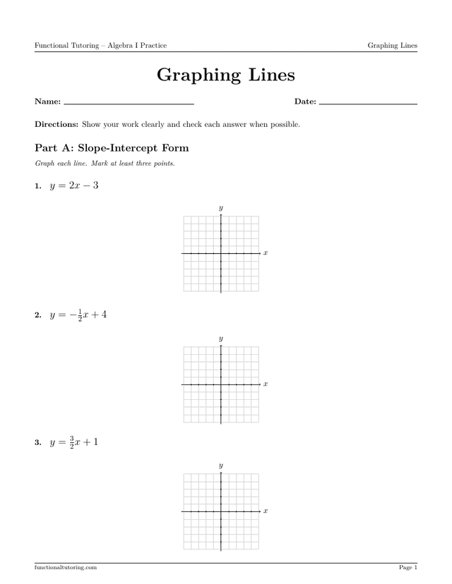 Preview of the Graphing Lines worksheet
