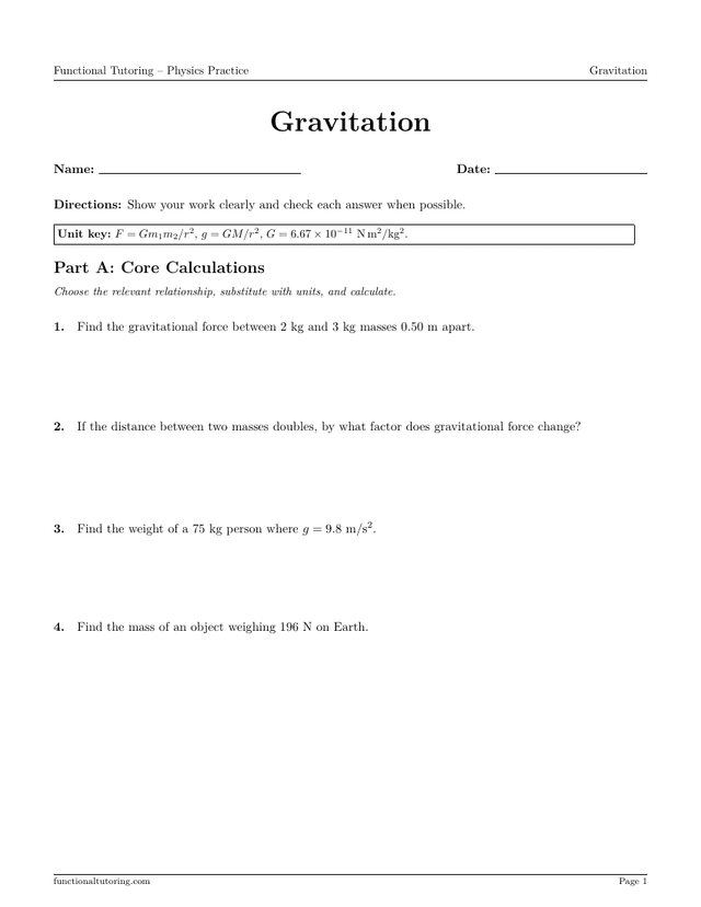 Preview of the Gravitation worksheet