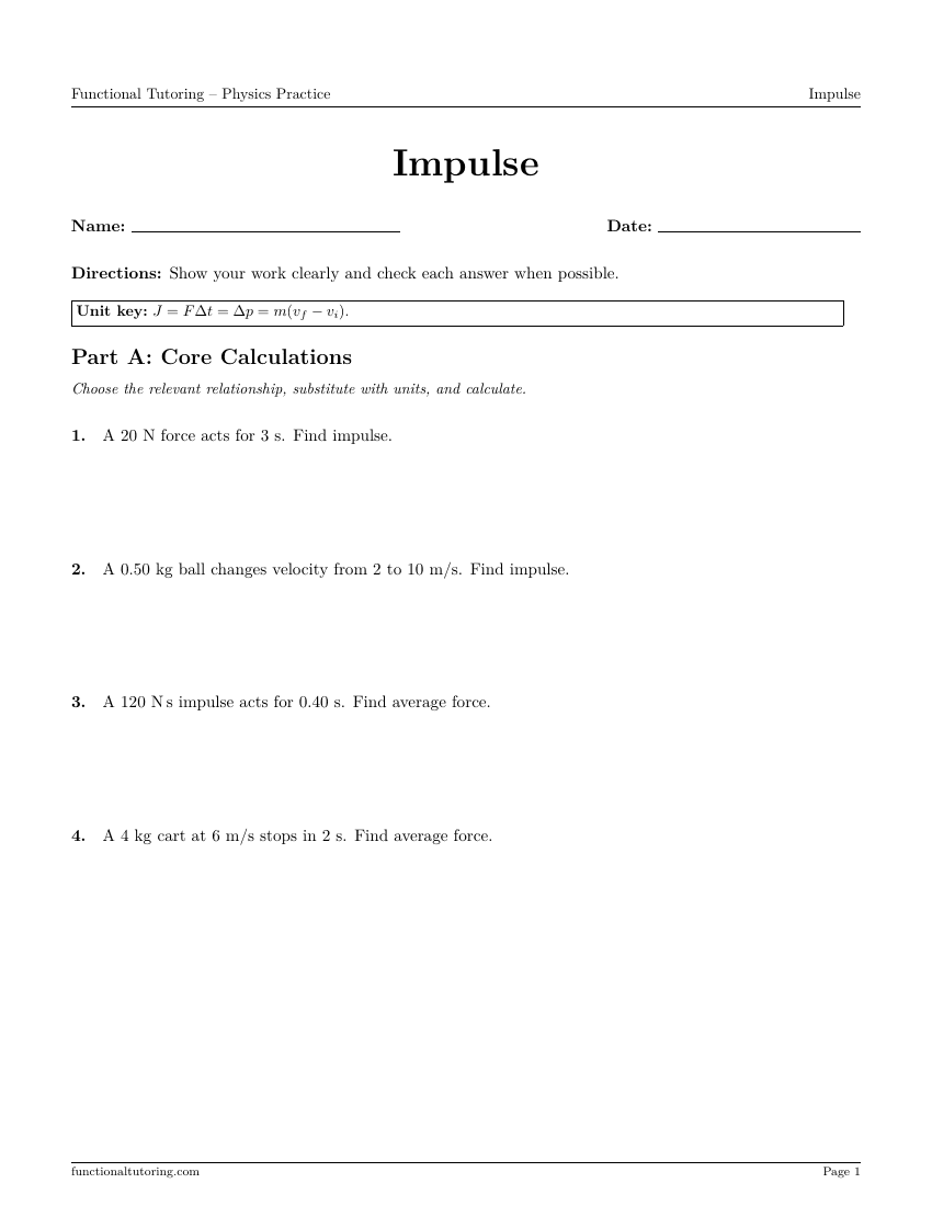 First-page preview of the Impulse worksheet