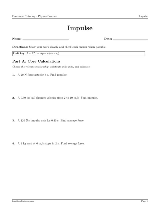 Preview of the Impulse worksheet