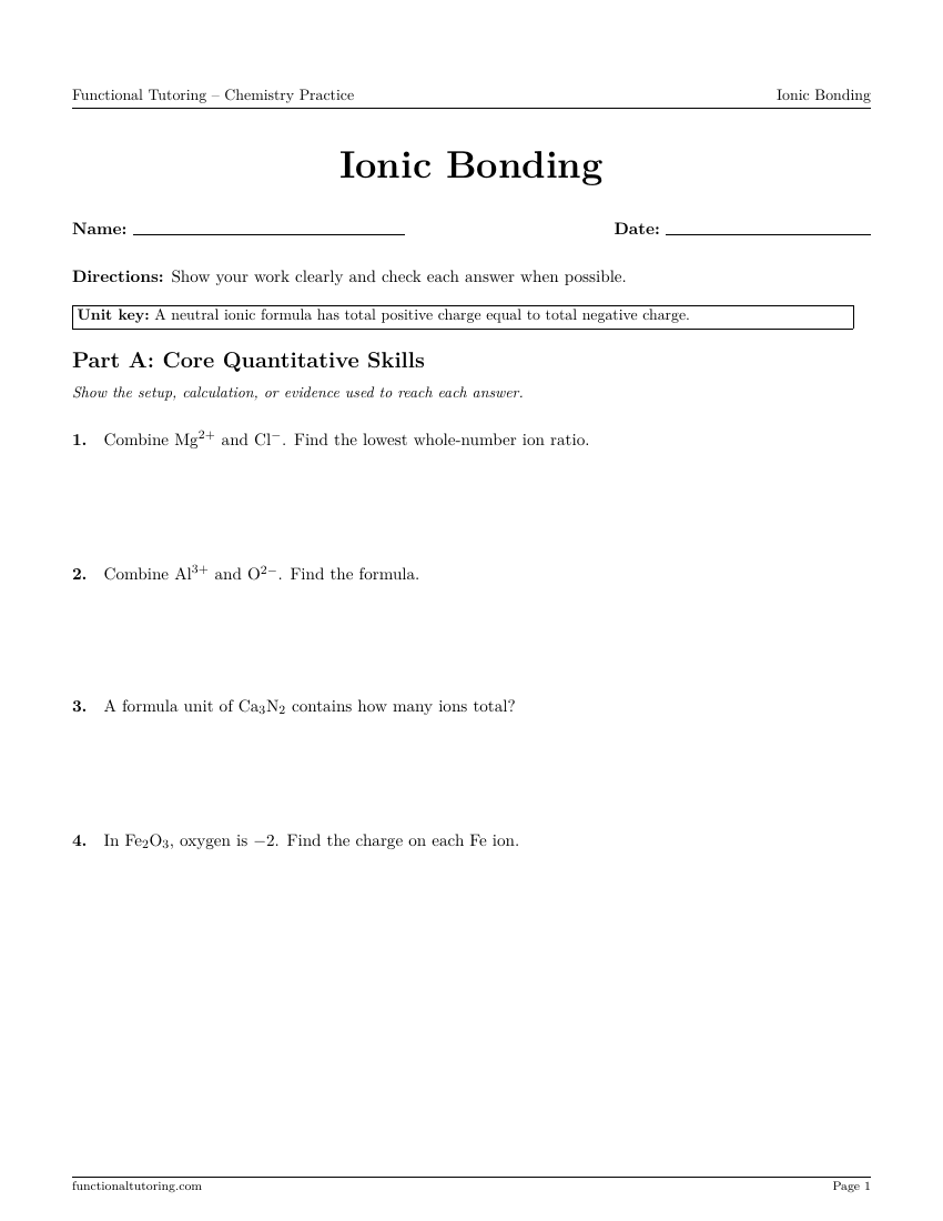 First-page preview of the Ionic Bonding worksheet