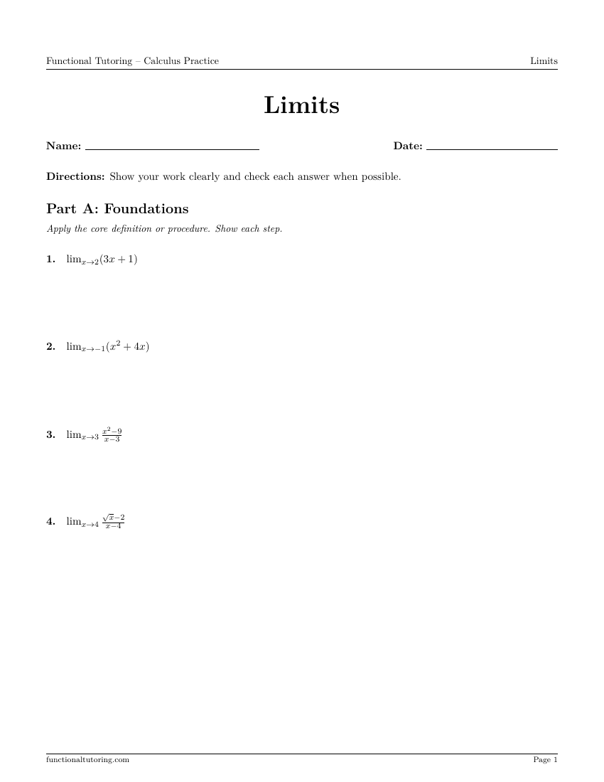 First-page preview of the Limits worksheet