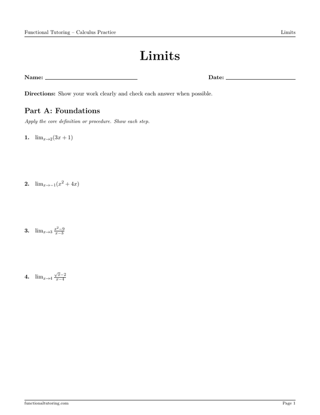 Preview of the Limits worksheet