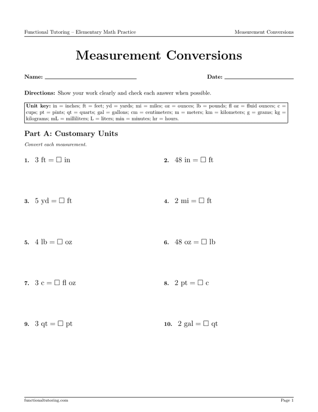 Preview of the Measurement Conversions worksheet