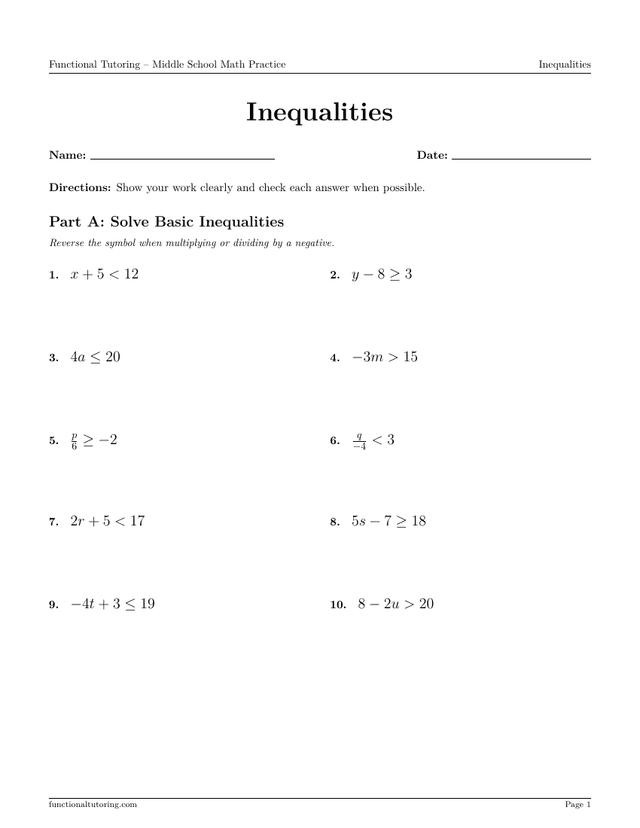 Preview of the Inequalities worksheet