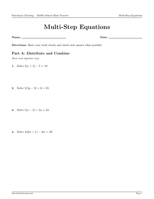 Preview of the Multi-Step Equations worksheet