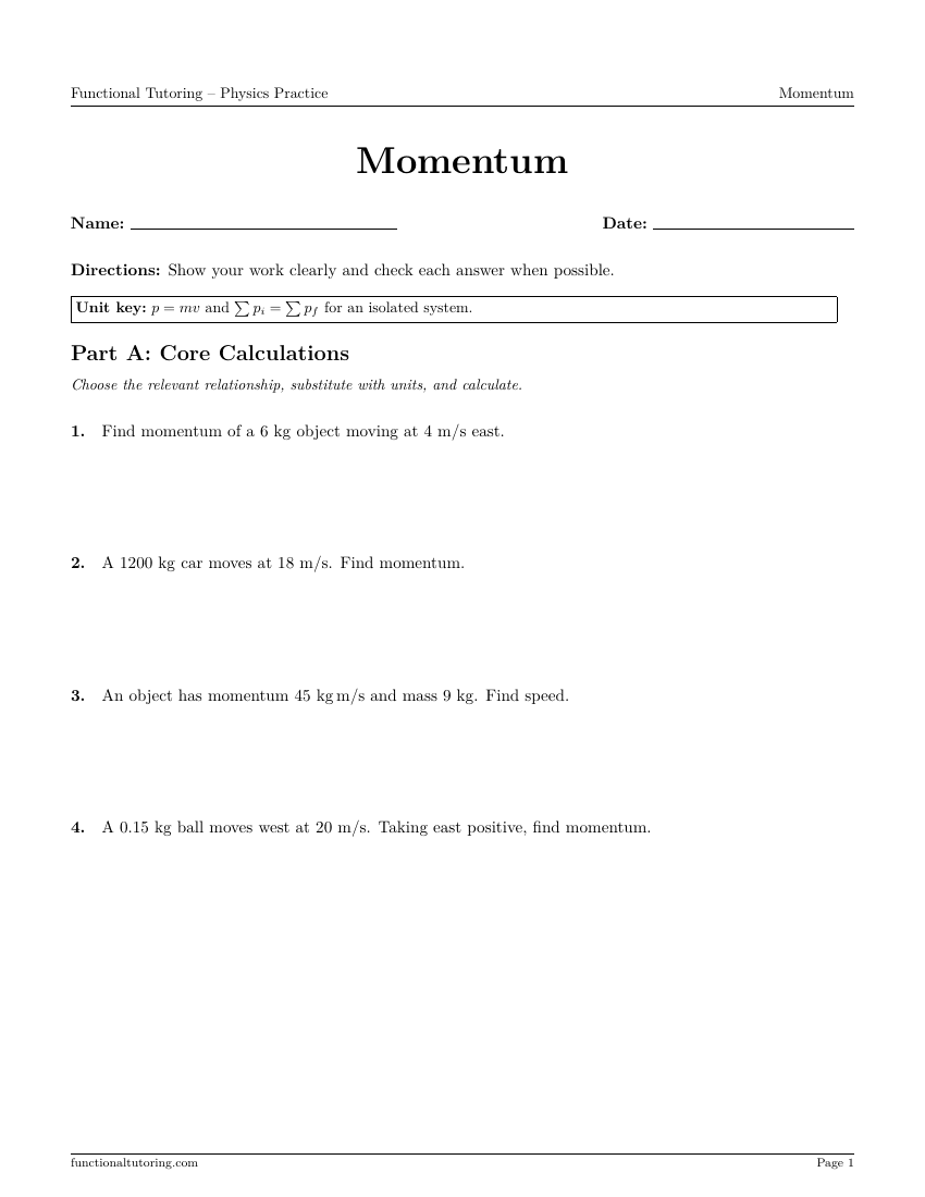 First-page preview of the Momentum worksheet