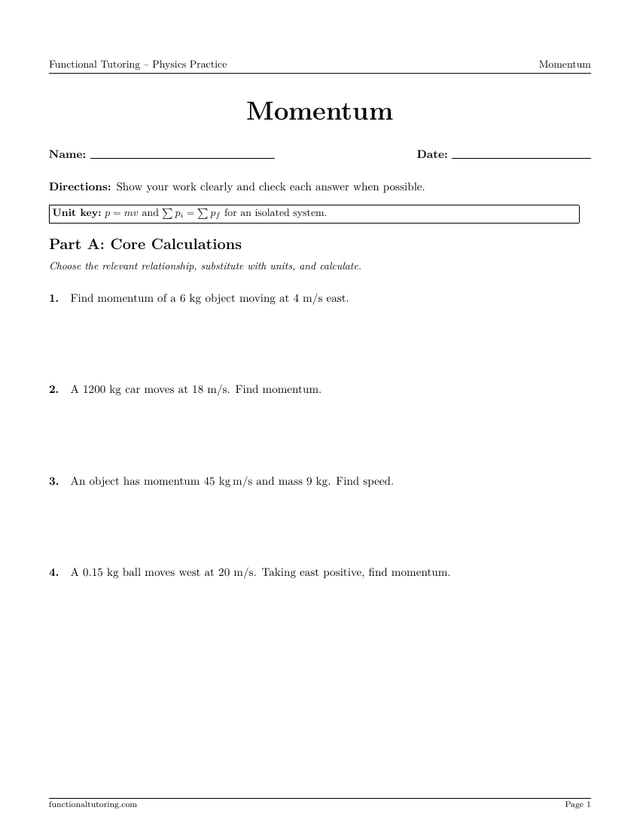 Preview of the Momentum worksheet