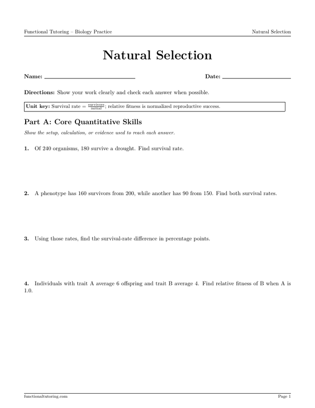 Preview of the Natural Selection worksheet