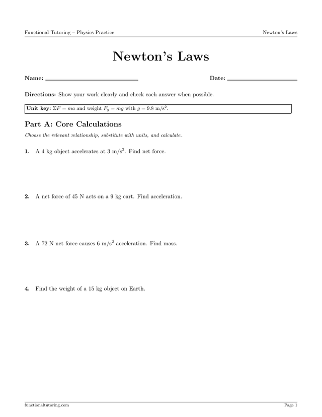 Preview of the Newton's Laws worksheet