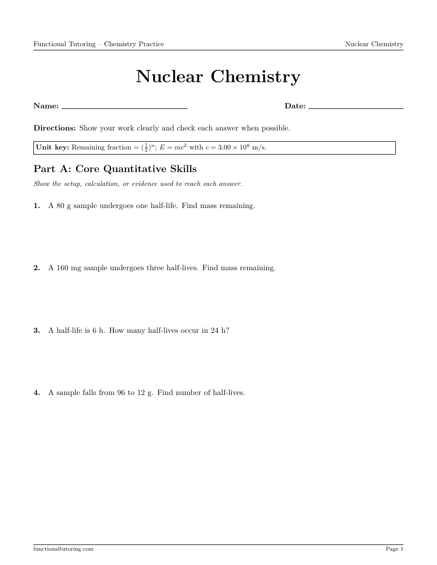 First-page preview of the Nuclear Chemistry worksheet
