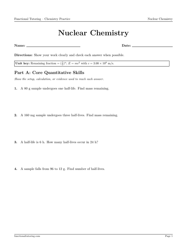 Preview of the Nuclear Chemistry worksheet