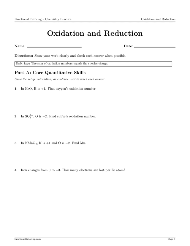 Preview of the Oxidation and Reduction worksheet