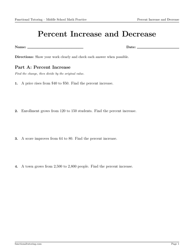 Preview of the Percent Increase & Decrease worksheet