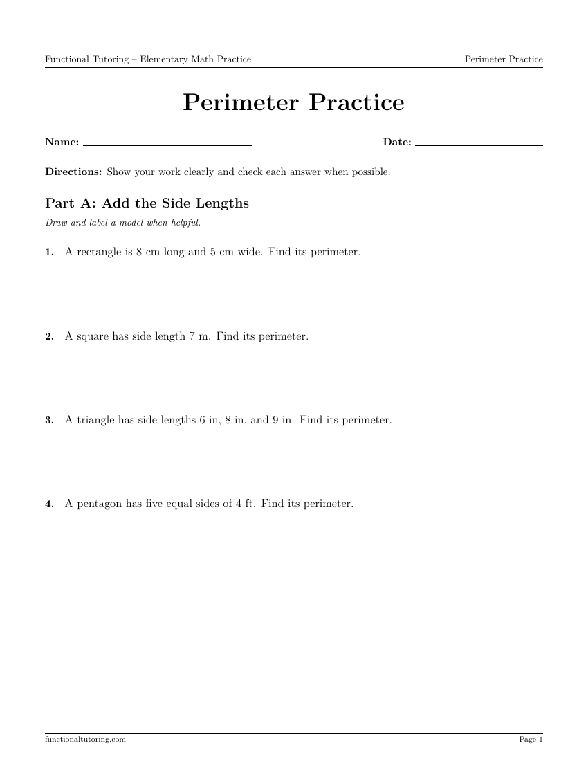 First-page preview of the Perimeter Practice worksheet