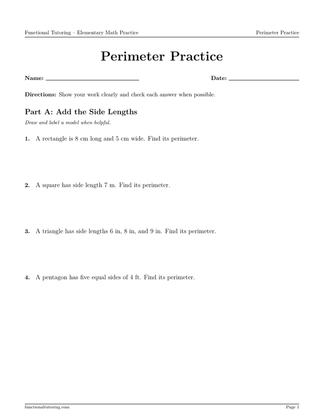 Preview of the Perimeter Practice worksheet