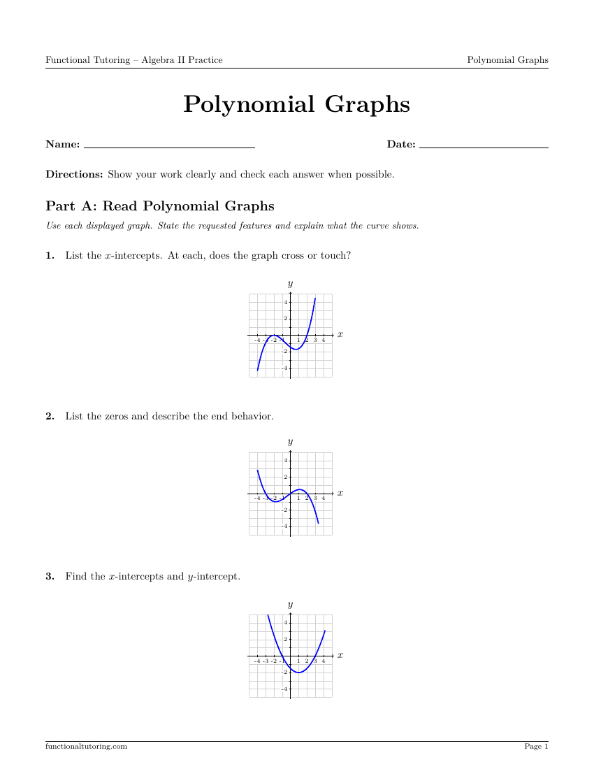 First-page preview of the Polynomial Graphs worksheet