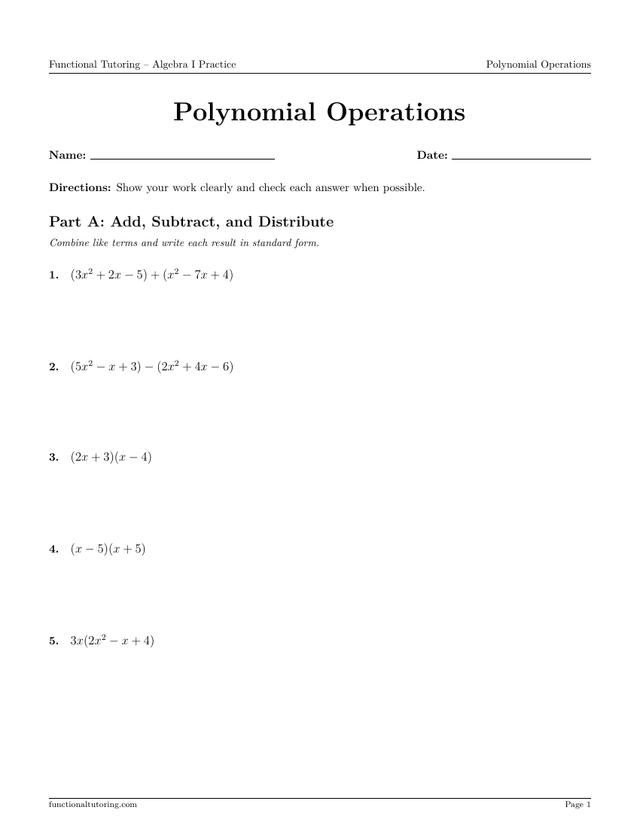 Preview of the Polynomial Operations worksheet