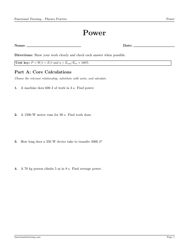 Preview of the Power worksheet