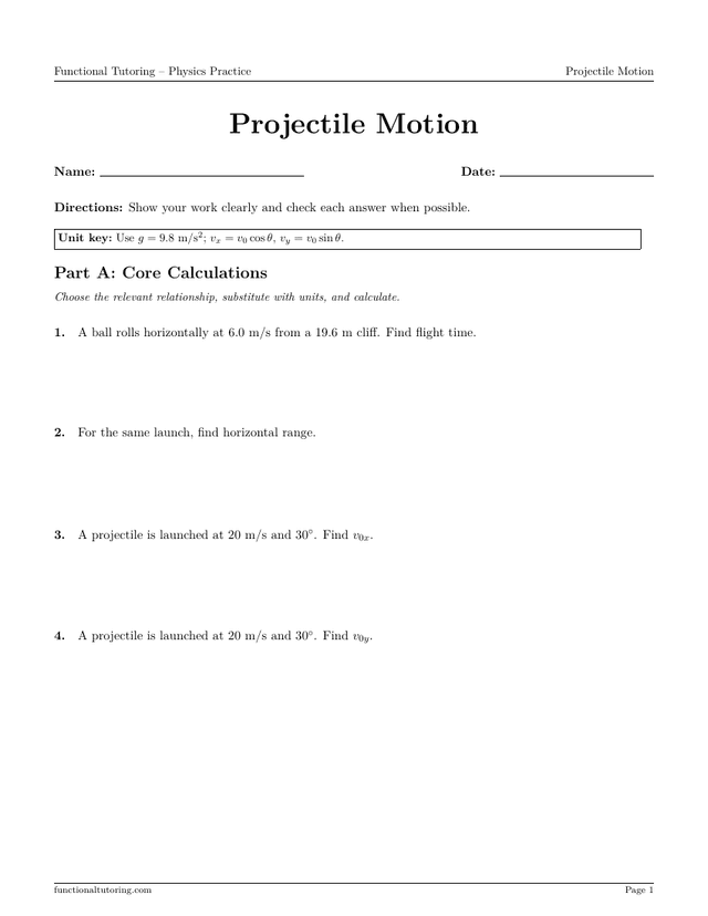Preview of the Projectile Motion worksheet
