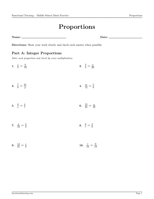 Preview of the Proportions worksheet